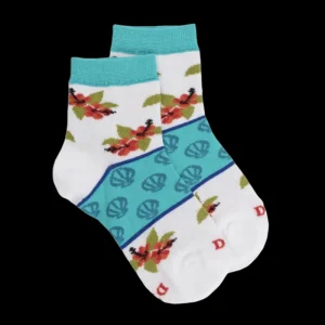 Enfant Doré Doré Socquettes^Socquettes enfant en fil d'écosse Coquillage et Hibiscus