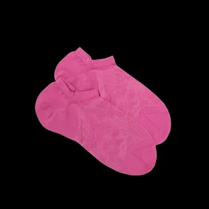 Femme Doré Doré Socquettes^Socquettes femme ajourées en coton à motifs roses - Rose Flamboyant