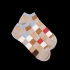 Femme Doré Doré Socquettes^Socquettes femme échiqiuer en coton égyptien - Beige Sahara & Bleu Glacier