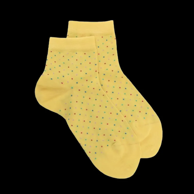 socquettes_femme_en_coton_0-14.webp Femme Doré Doré Socquettes^Socquettes femme en coton à petits pois multicolores -