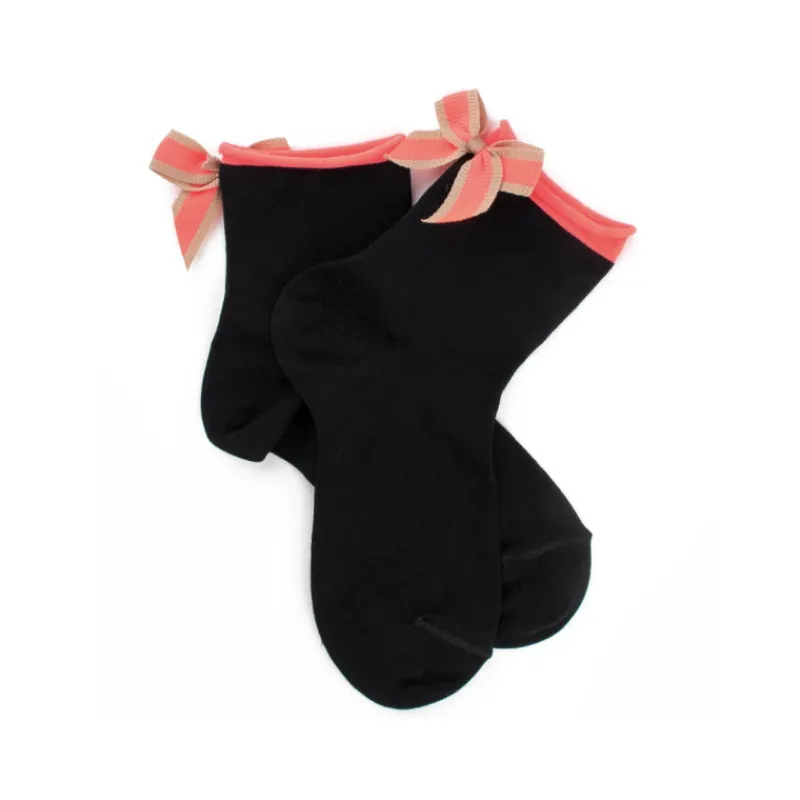socquettes_noires_et_rose_0.webp Enfant Doré Doré Socquettes^Socquettes noires et rose fluo pour enfant
